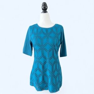 Van Heusen Women’s Turquoise Art  to Wear Geometric Pattern T-Shirt Small